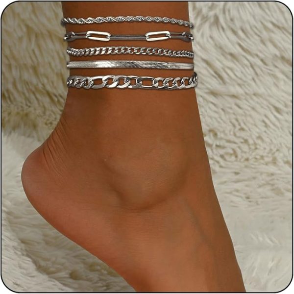 Silver Ankle Bracelets for Women Waterproof
