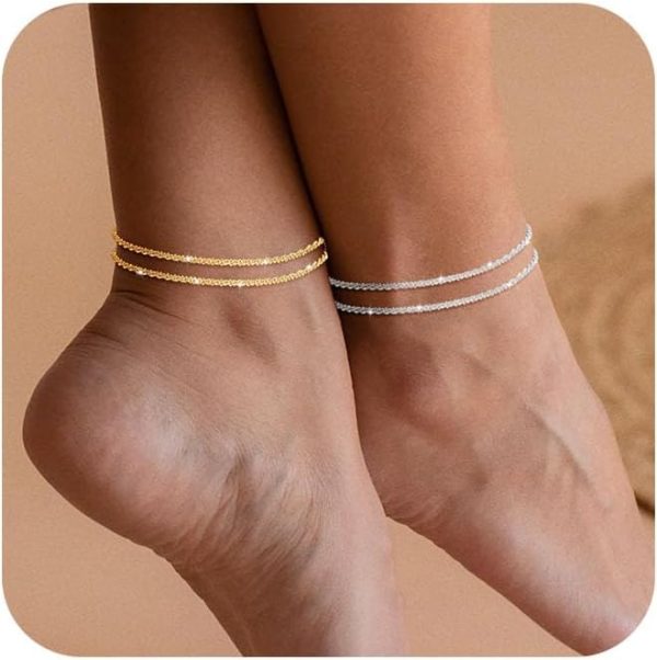 anklets-5 Tasiso Gold/Silver Ankle Bracelets for Women,14K Gold Anklets