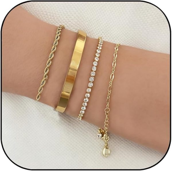 bracelets-1 Gold Stackable Bracelets for Women Dainty Chunky Gold