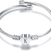 VQYSKO Silver Heart Initials Bracelet-A-Z Stainless Steel