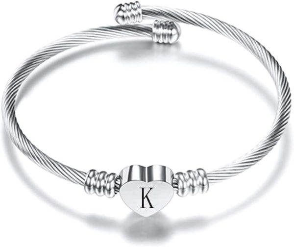bracelets-3 VQYSKO Silver Heart Initials Bracelet-A-Z Stainless Steel