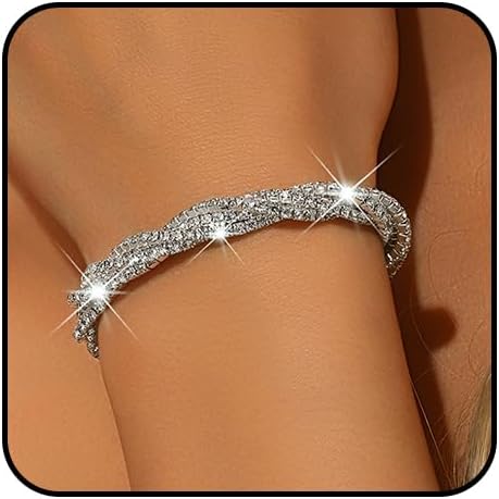 bracelets-5 Bling Silver Rhinestone Stretch Twisted Bracelets