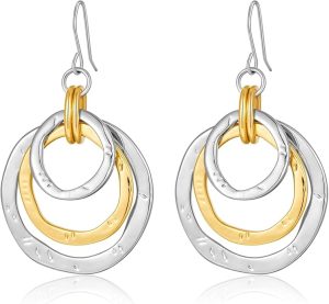 Two Tone Geometric Dangle Earrings for Women Gold and Silver