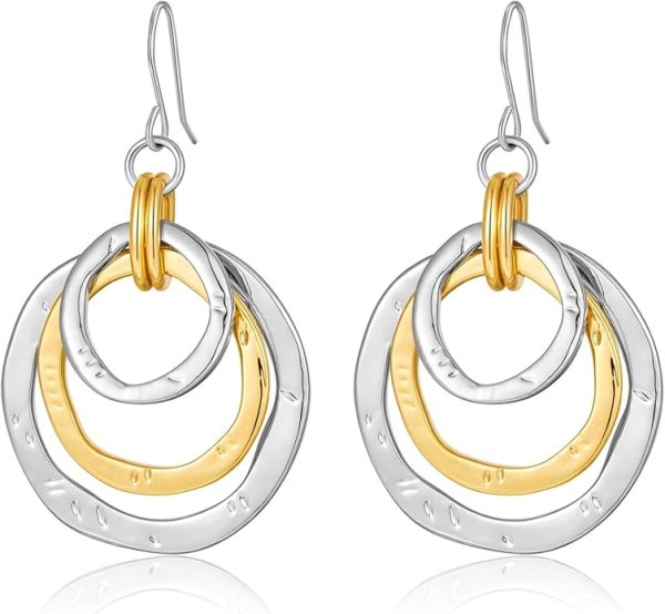 earrings-2 Two Tone Geometric Dangle Earrings for Women Gold and Silver
