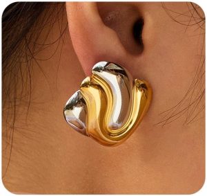 Two Tone Mix Metal Earrings,Stainless Steel Gold Star Statemen