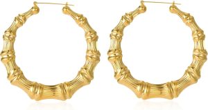 Large Bamboo Hoop Earring Hollow Casting Hip-Hop Statement