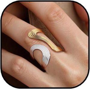 rings-1 Chunky Rings for Women,Gold Silver Two Tone Asymmetrical