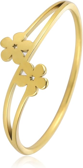 rings-6 Minimalist Double flower Ring Gold,