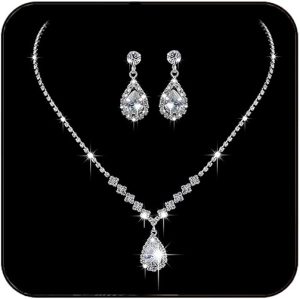 JAKAWIN Bride Silver Bridal Necklace Earrings Set