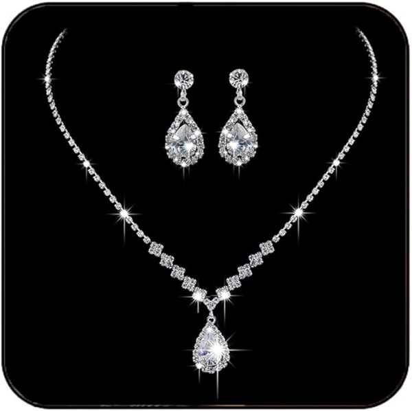 set-4 JAKAWIN Bride Silver Bridal Necklace Earrings Set