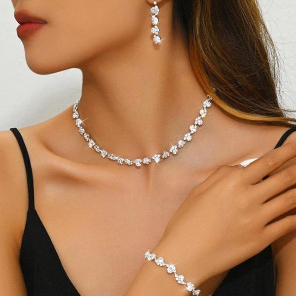 Aukmla Bridal Wedding Jewelry Set Silver